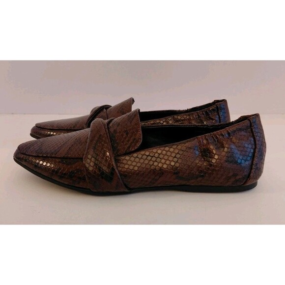 Just Fab Faux Snake Pointed Toe Dark Brown Flat Loafers Size 7 - Picture 1 of 6